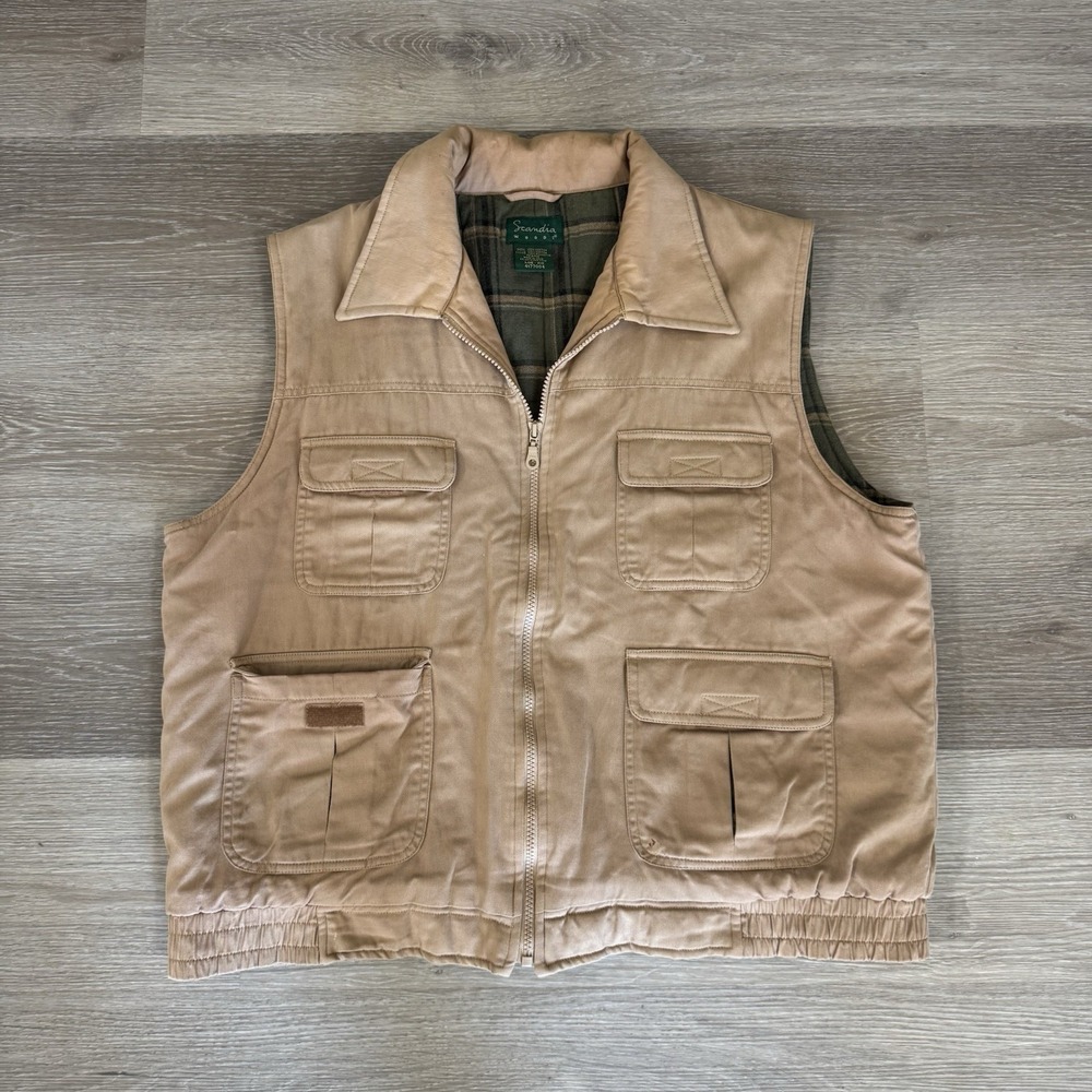 Scandia Woods Beige Cargo Utility Vest Outdoor Fishing Men's Size L